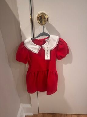 Janie and Jack Red Dressy Top with White Peter Pan Collar